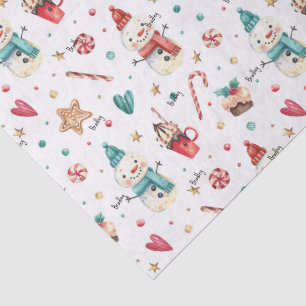 3 Pcs Tissue Name, Candy Snowman Christmas Pattern Paper