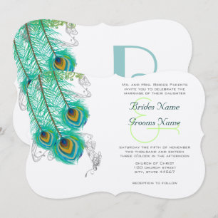 3 Peacock Feathers Wedidng Invite