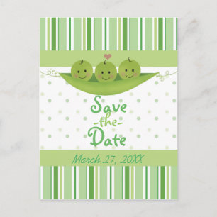 3 Peas in a Pod Baby Shower Triplets Save the Date Announcement Postcard