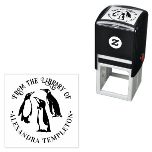 3 Penguins Silhouette “From the Library of” Name Self-inking Stamp