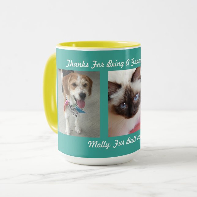3 Pet Photos with Message & Names Mug (Front Left)