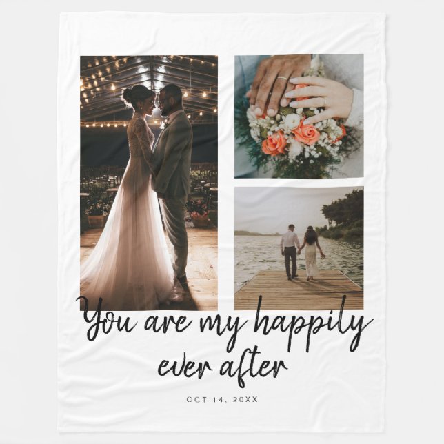 3 Photo 1st Wedding Anniversary Collage Quote Fleece Blanket (Front)