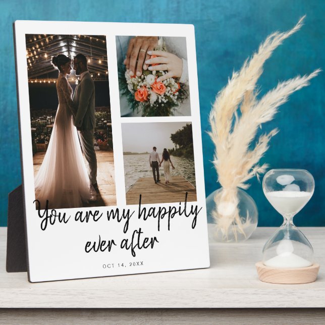 3 Photo 1st Wedding Anniversary Collage Quote Plaque (Side)