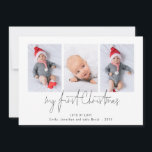 3 Photo 2026 Calendar Baby First Christmas Holiday Card<br><div class="desc">3 Photo 2026 Calendar Baby First Christmas. Available digitally and printed. Celebrating your new arrival along with your festive greetings. My First Christmas is on a set modern script. Easily replace the sample three images with your own and personalise with your names on the front and happy new year greeting...</div>