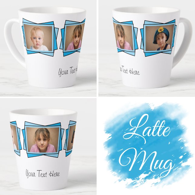 3 photo add your text blue latte mug (Creator Uploaded)