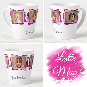 3 photo add your text pink latte mug