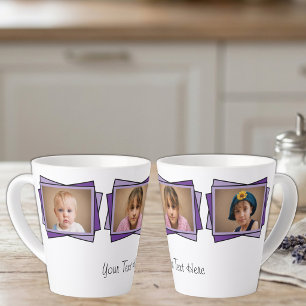 3 photo add your text purple latte mug