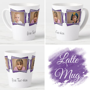 3 photo add your text purple latte mug