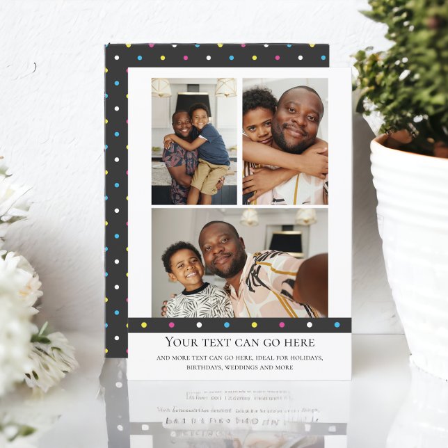 3 Photo and spotty dot back template (3 Photo and spotty dot back template flat cards from Ricaso. Invitations/invites for many occasions)