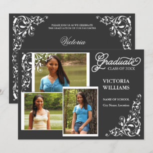 3 Photo and Swirls Graduation Announcement