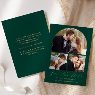 3-Photo Arch Emerald Green Gold Save the Date