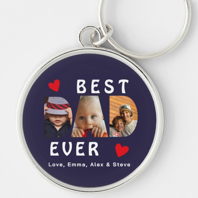 3 Photo Best Dad Ever Cute Collage Custom Key Ring (Front)
