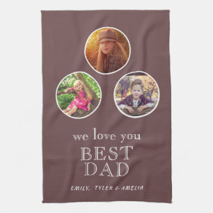 3 Photo Best Dad Typography Father`s Day Tea Towel