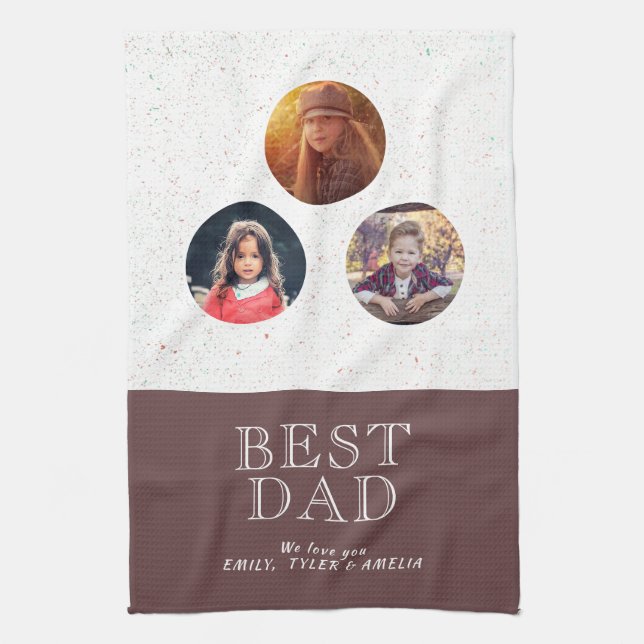 3 Photo Best Dad Typography Father`s Day Tea Towel (Vertical)
