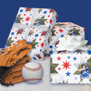 3 Photo Birthday All Star Pattern Wrapping Paper