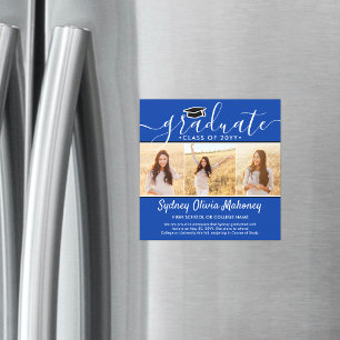 3 Photo Blue Magnetic Graduation Announcement