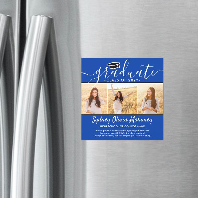 3 Photo Blue Magnetic Graduation Announcement (Creator Uploaded)