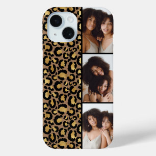3 Photo Brown And Gold Leopard Print iPhone 15 Case