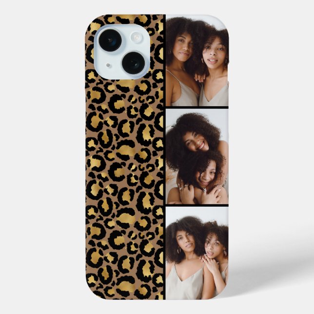 3 Photo Brown And Gold Leopard Print Case-Mate iPhone Case (Back)