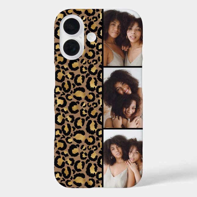 3 Photo Brown And Gold Leopard Print Case-Mate iPhone Case (Back)