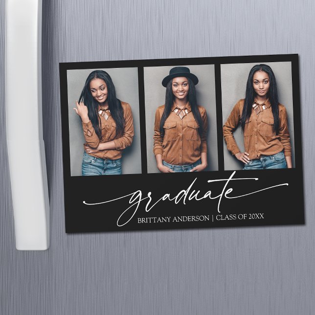 3 Photo Calligraphy Ink Graduation Magnet Card (Customize to change your personalized text size or text style.)