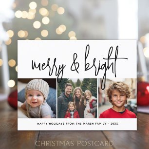 3 Photo Christmas Collage - Merry & Bright - Holiday Postcard