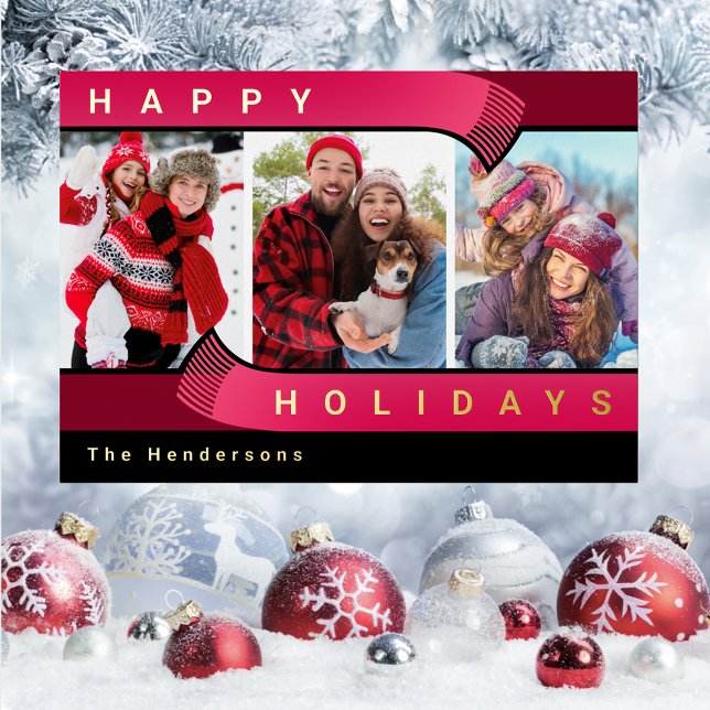 3 Photo Christmas Foil Holiday Card (Creator Uploaded)