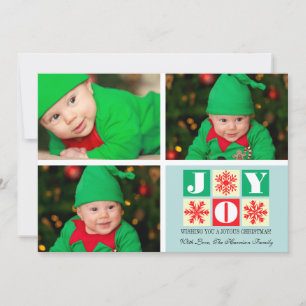 3 Photo Christmas Joy Snowflakes Photo Card