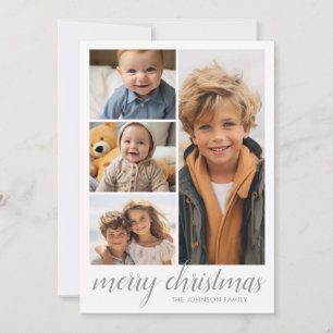 3 Photo Christmas Script - Retro Half Moon Pattern Holiday Card