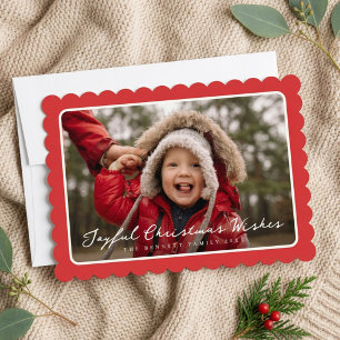 3 Photo Classic Scallop Frame Modern Christmas Holiday Card