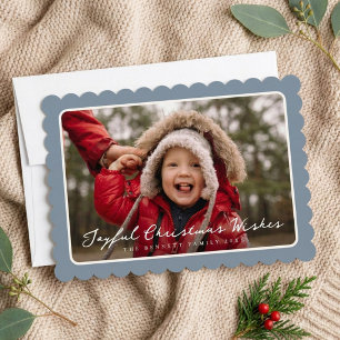 3 Photo Classic Scallop Frame Modern Christmas Holiday Card