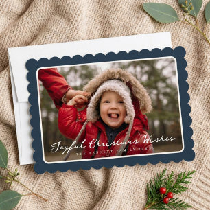 3 Photo Classic Scallop Frame Modern Christmas Holiday Card