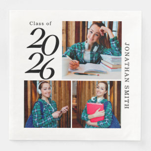 3 Photo Collage 2025 Custom Graduation Party  Napkin