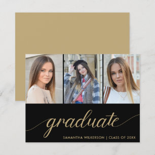 3 Photo Collage Add Your Name & Year Graduation Announcement