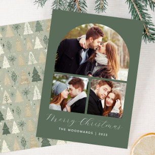 3-Photo Collage Arch Green Merry Christmas Save The Date