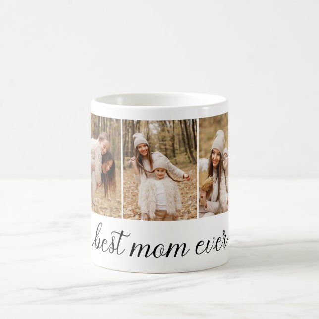 3 Photo Collage Best Ever Mum Coffee Mug (Center)