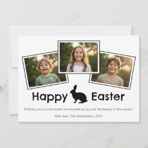 3 Photo Collage Bold Black Happy Easter With Bunny Card