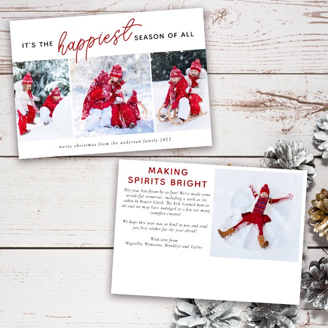 3 Photo Collage Christmas Card | Happiest Season (Send season's greetings to family and friends with this easy to edit photo holiday card.)