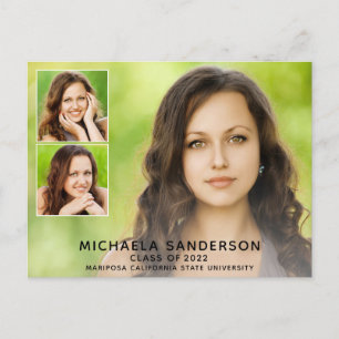 3 Photo Collage College High School Graduation Announcement Postcard