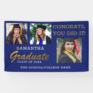 3 Photo Collage Congrats Graduate 2022 Blue Gold Banner