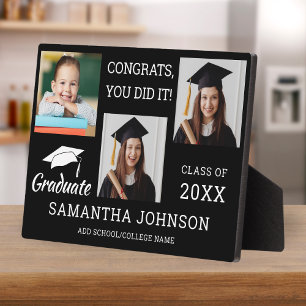 3 Photo Collage Congratulations Grad 2025 Black Plaque