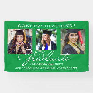 3 Photo Collage Congratulations Grad 2026 Green Banner