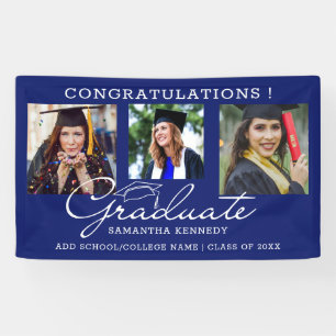 3 Photo Collage Congratulations Graduate Blue 2025 Banner