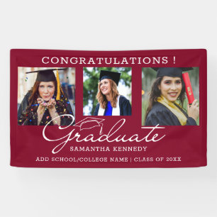 3 Photo Collage Congratulations Graduate Burgundy Banner