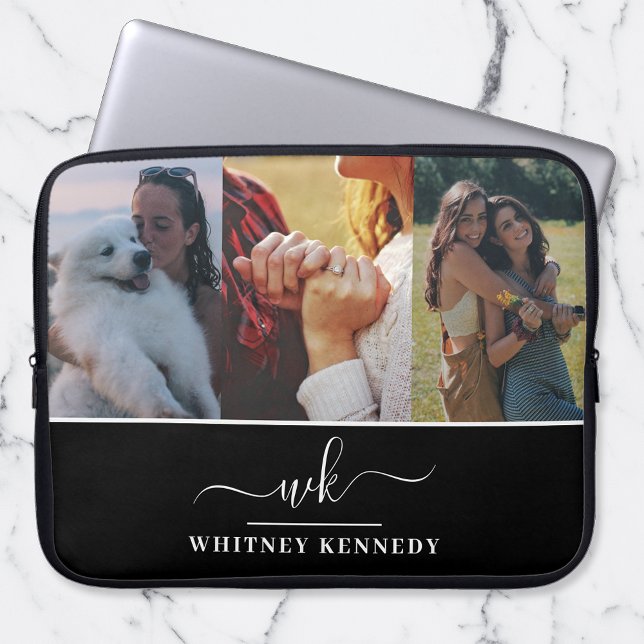 3 Photo Collage Create Your Own Monogram Laptop Sleeve (Creator Uploaded)