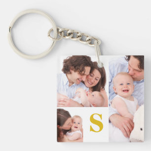 3 Photo Collage Custom Monogrammed Keychain