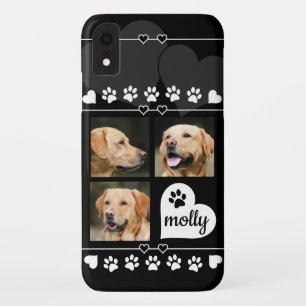 3 Photo Collage Dog Name Black and White Heart iPhone XR Case