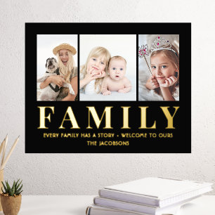 3 Photo Collage Family Keepsake Black and Gold Foil Prints