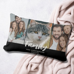 3 Photo Collage Family Name Year Lumbar Cushion