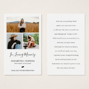 3 Photo Collage Funeral Memorial Prayer Cards